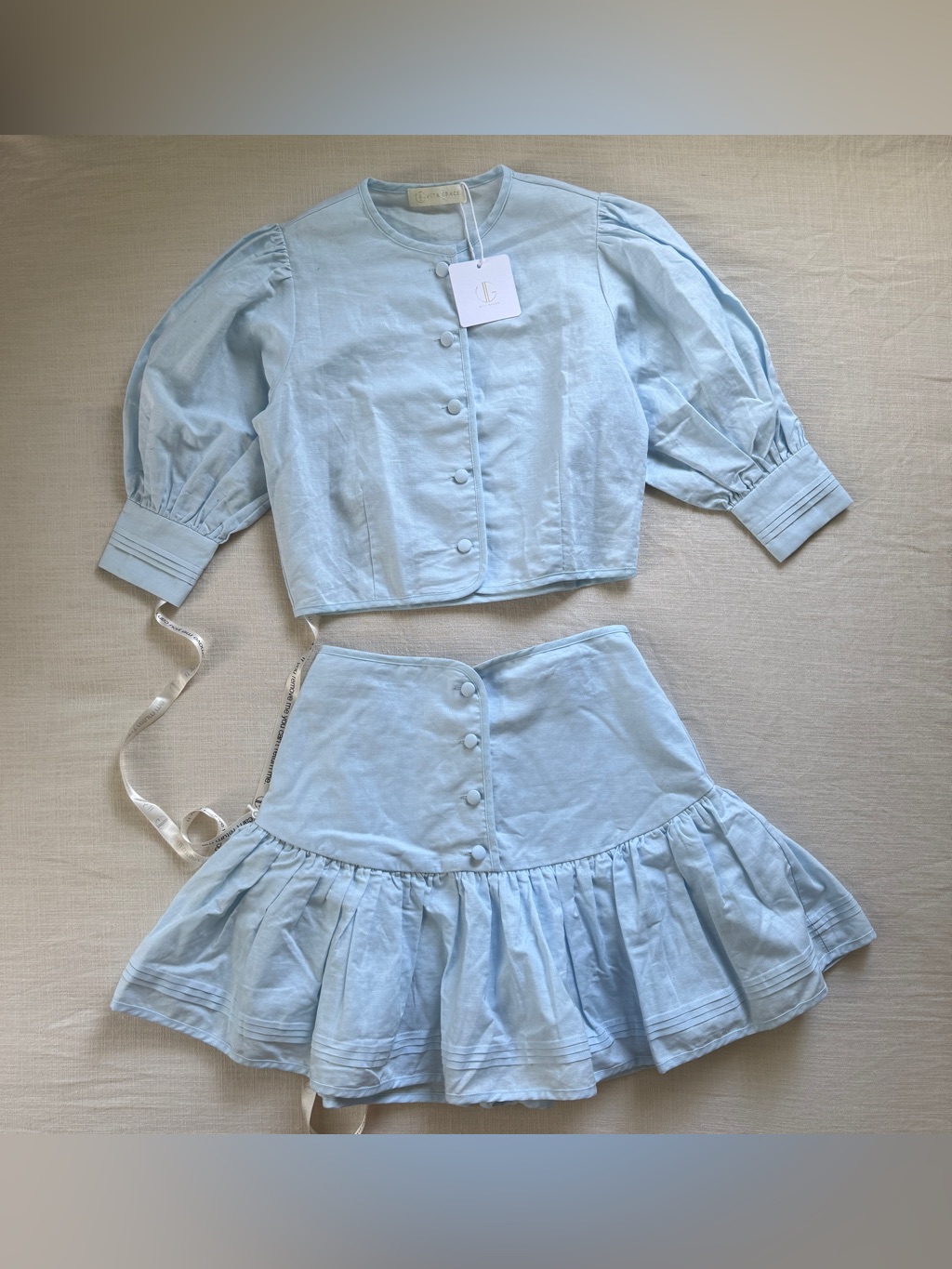 Vita Grace Laney Pastel Blue Linen 2pc Set Skort Blouse Nwt S — image 2 of 8